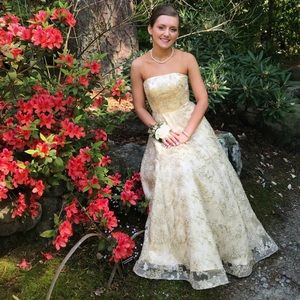 B. Darlin Strapless Embroidered Ball Gown